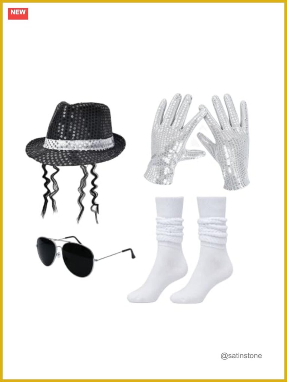 Sequin Fedora Hat Gloves Sunglasses 70s 80s Disco Pop Star Costume Set